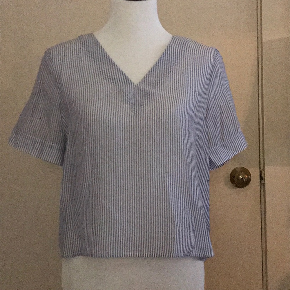 NWT a new day Blue and White Striped Blouse Sz S